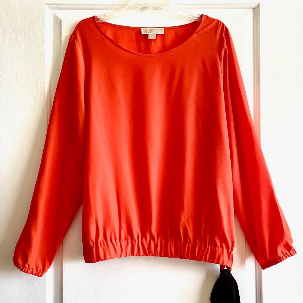 MICHAEL KORS | Women's Side Tie Long Sleeve Scoop Neck Top | Color: Oran…